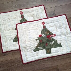Pottery Barn Arden Tree Standard Quilted Pillow Shams Christmas Tree Red Green